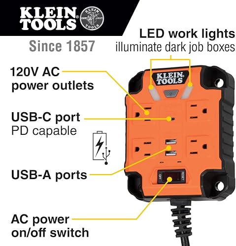 Miniatura 6 de Klein Tools AEPJS3 - Altavoz Bluetooth para sitio de trabajo y regleta magnética 29601 con protector de sobretensión, cable de extensión, 4 tomas, 3