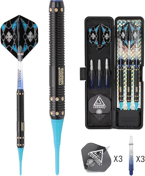 CUESOUL 16g Soft Tip Darts Set Durable 6 Arbres 3 Vols 3 barils + étui Mince pour Dartboard électronique - 1