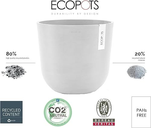 Miniatura 2 de Ecopots Oslo - Maceta moderna de plástico reciclado para interiores y exteriores, color blanco puro, 10 pulgadas