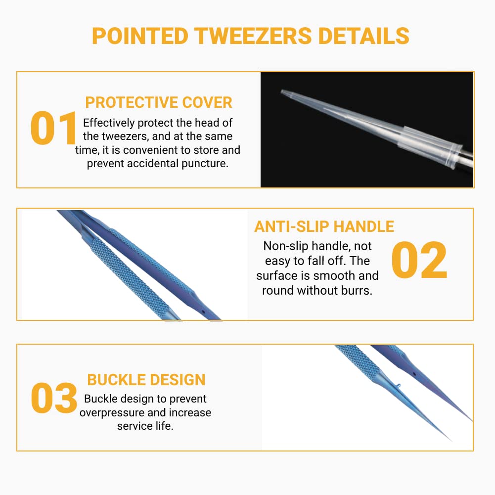 Pinzette per telefoni di precisione, pinzette per microscopio per riparazione cavi per impronte digitali della scheda madre del telefono cellulare in lega Ti, punte 0,15 mm(Pointed Tweezer)