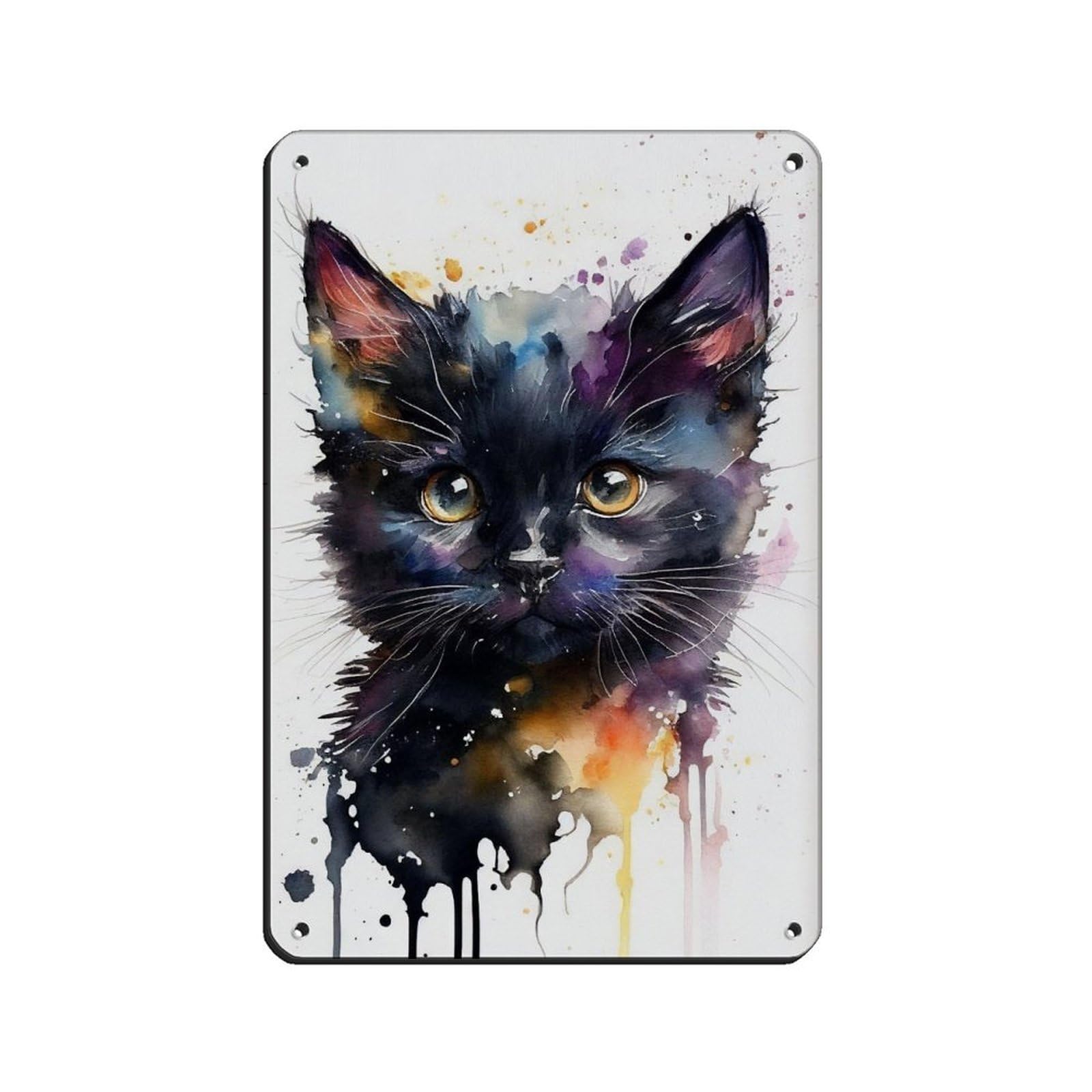 Watercolour Kitten Portrait Poster（2） Tin Sign Vintage Metal Pub Club Cafe Bar Home Wall Art Decoration Poster Retro 8x12inch(20x30cm)