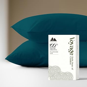 Mayfair Linen Pillow Cases King Size - Luxury 600 Series Egyptian Cotton King Pillow Cases Set of 2 Teal, Soft, Cooling & Breathable Sateen Weave Hotel Quality Pillowcovers - Voyage Collection