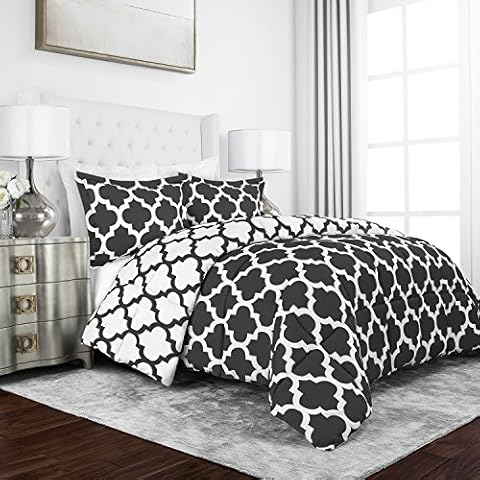 Sleep Restoration Luxury Goose Down Alternative Reversible Quatrefoil Comforter - Premium All Season Duvet - Full/Queen - Gray Cover