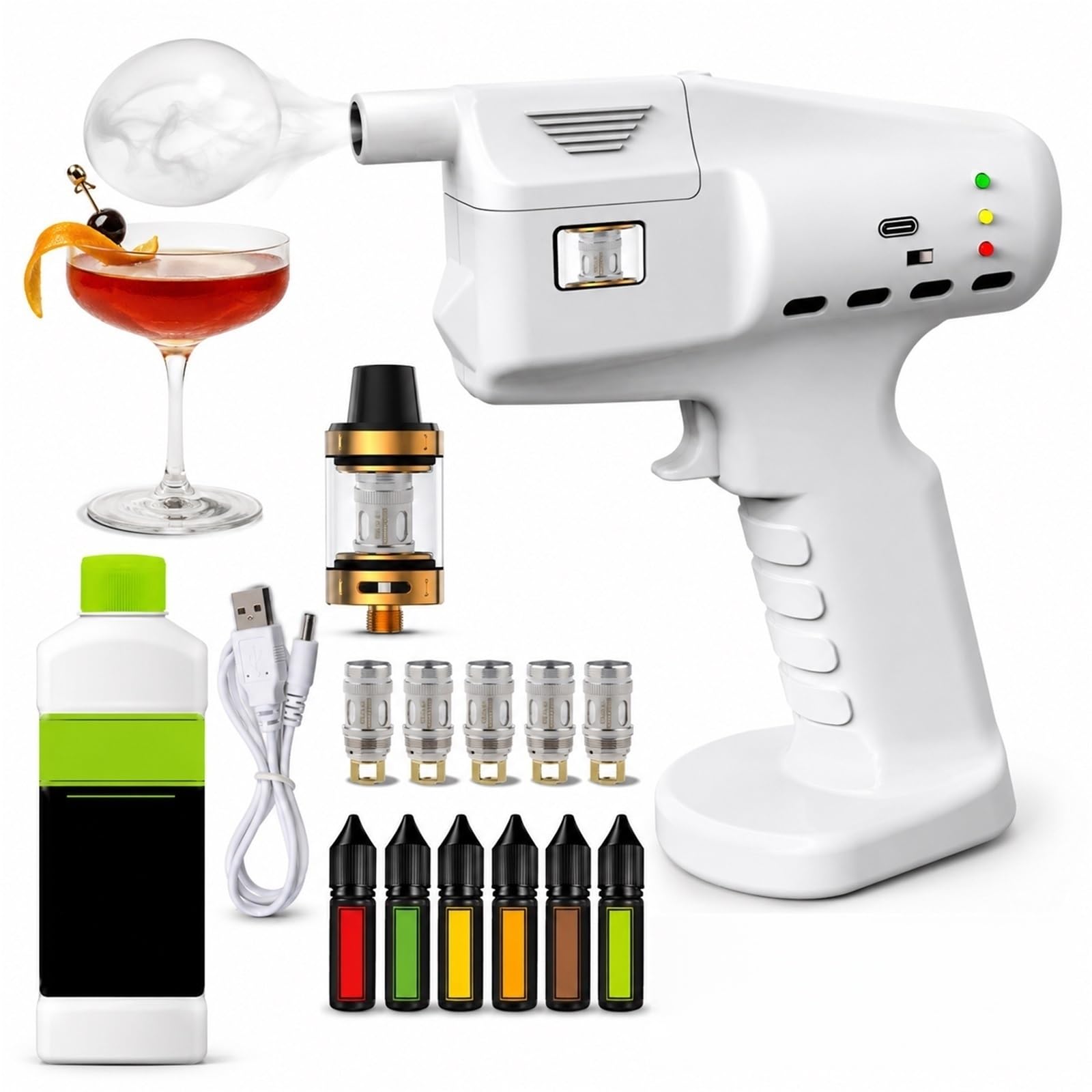 Pistolet do Wędzenia na Zimno Smoker Gun Zestaw do Koktajli Generator Dymu do Drinków i Jedzenia Akcesoria Barmańskie Kuchnia Molekularna Prezent dla Miłośnika Whisky