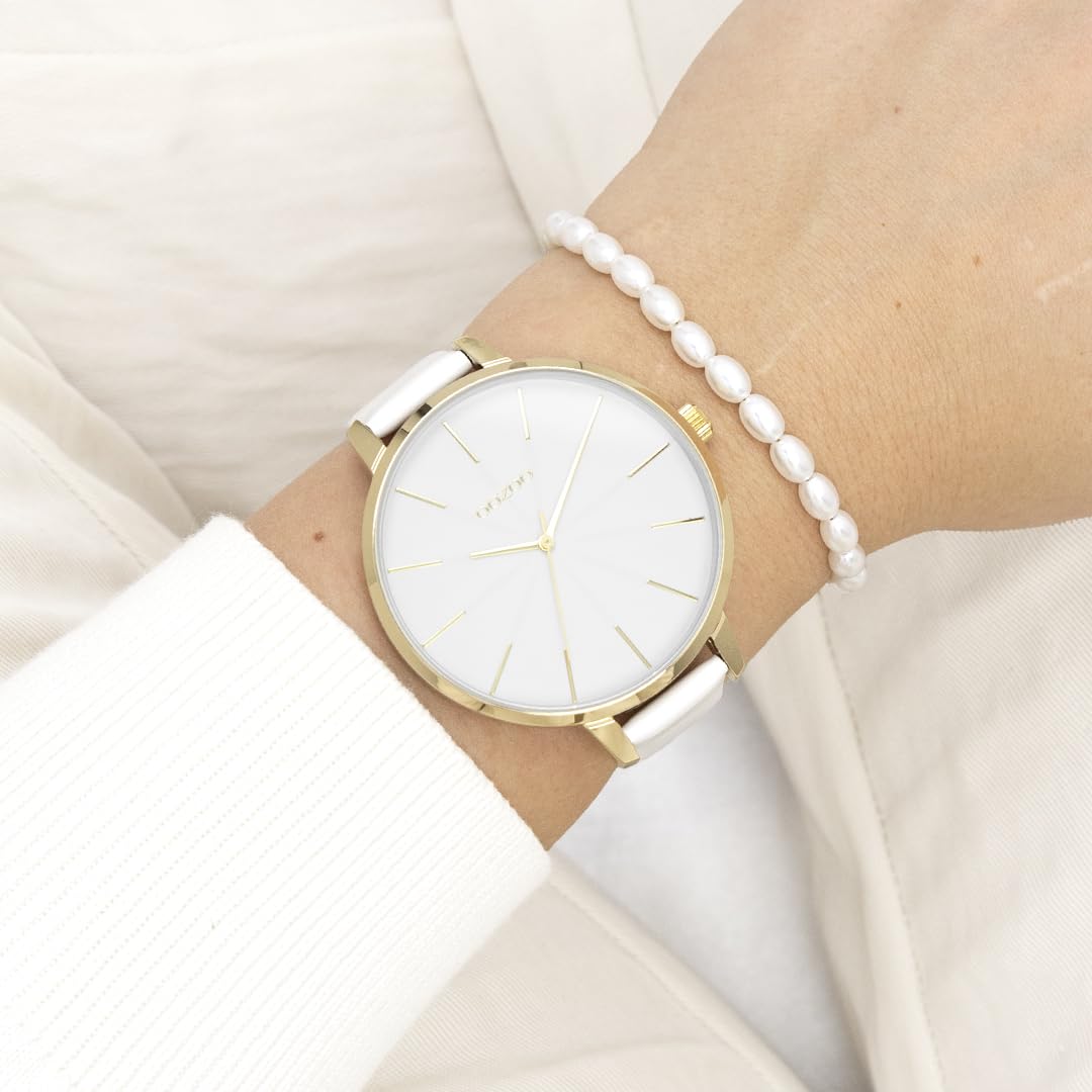 Oozoo - Timepieces Damen Uhr in White | Armbanduhr Damen mit Lederarmband | Moderne Uhr für Frauen | Edle Analog Damenuhr in rund C11346 (48mm Gehäuse)