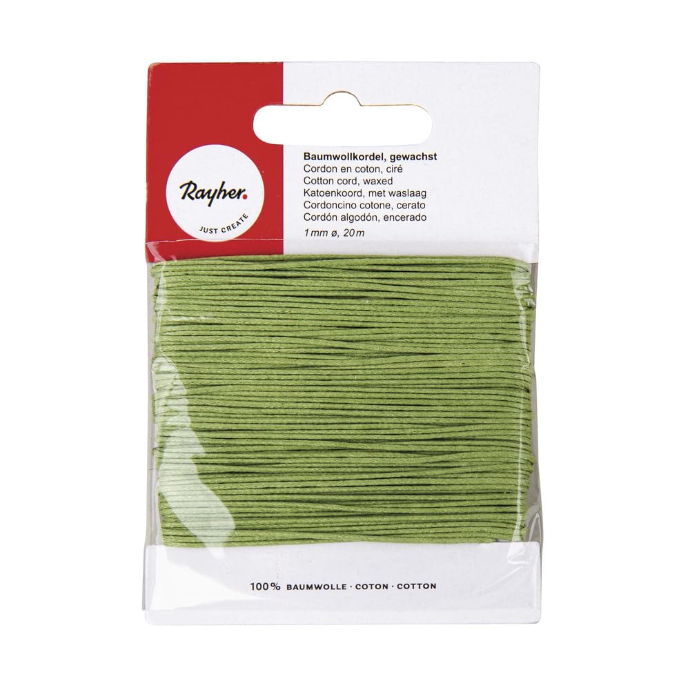 Rayher 5169111 Cotton Cord Waxed Light Green 1 mm Self-Service Card 20 m