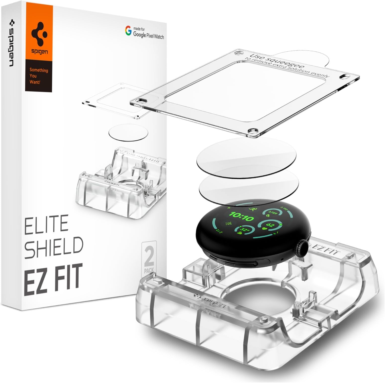 Spigen Eliteshield EZ Fit Screen Protector for Google Pixel Watch 4/3 45mm, Installation Kit included, Anti Scratch, Crystal Clear - 2 Pack