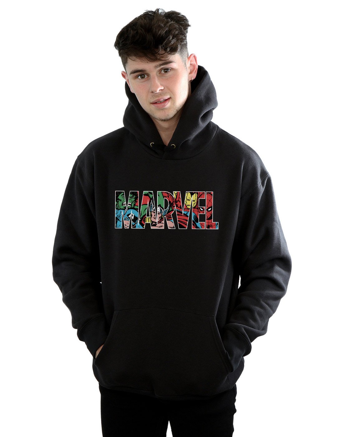 Absolute Cult Men's Black Marvel Comics Logo Character Infill Hoodie Large