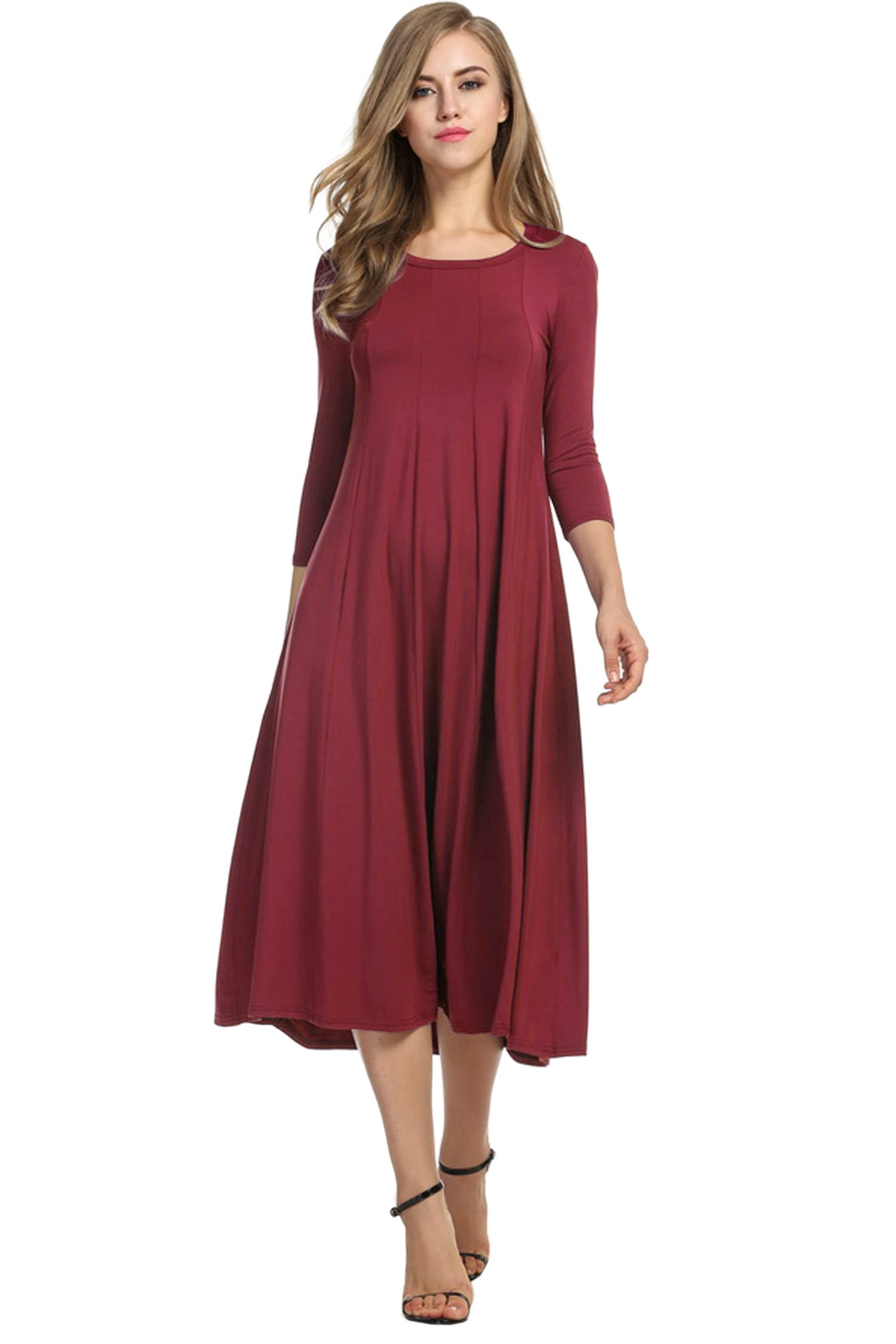 HOTOUCH Women's 3/4 Sleeve A-line and Flare Midi Long Dress