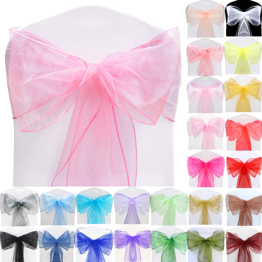 Time to Sparkle 150pcs 22x280cm Pink Organza Sashes Wider Sash Fuller Bows Chair Cover Bows Sash for Wedding Party Birthday Decoration