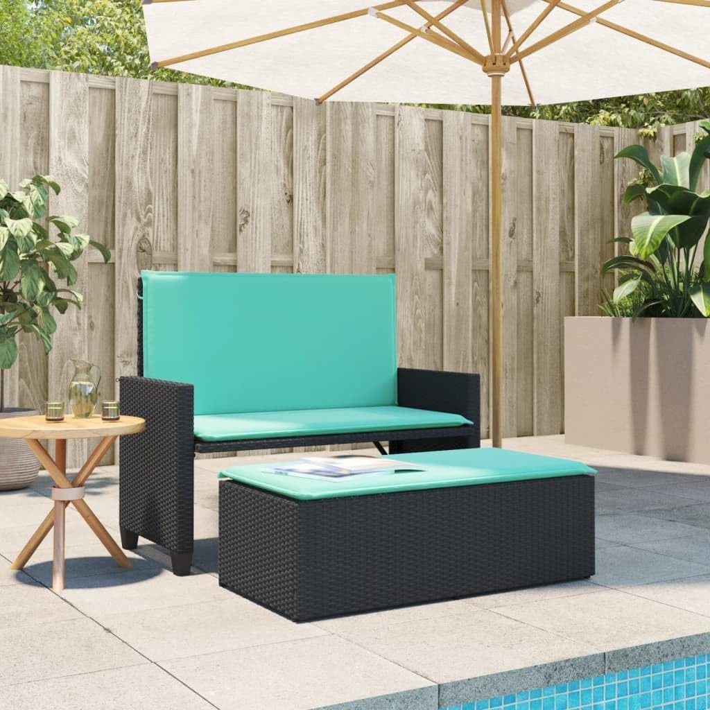 Patio Bench Black, Turquoise,Convertible Patio Bench with Sofa Bed Functionality for Garden & Terrace Patio Furniture