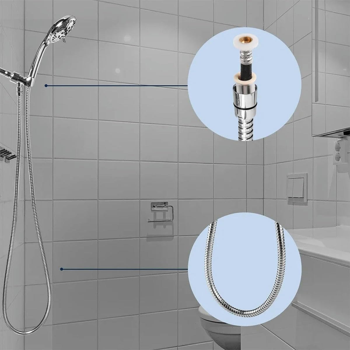 Manguera de ducha extra larga de acero inoxidable, repuesto ultra flexible para cabezales de ducha de mano, accesorio de baño, acabado plateado, 79 pulgadas