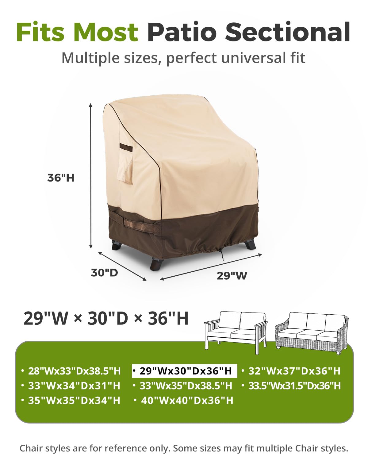 KylinLucky Wasserdichte Abdeckung für Terrassenmöbel, 73 x 76 x 91 cm, 2 Stück, für Gartenstuhl, Khaki