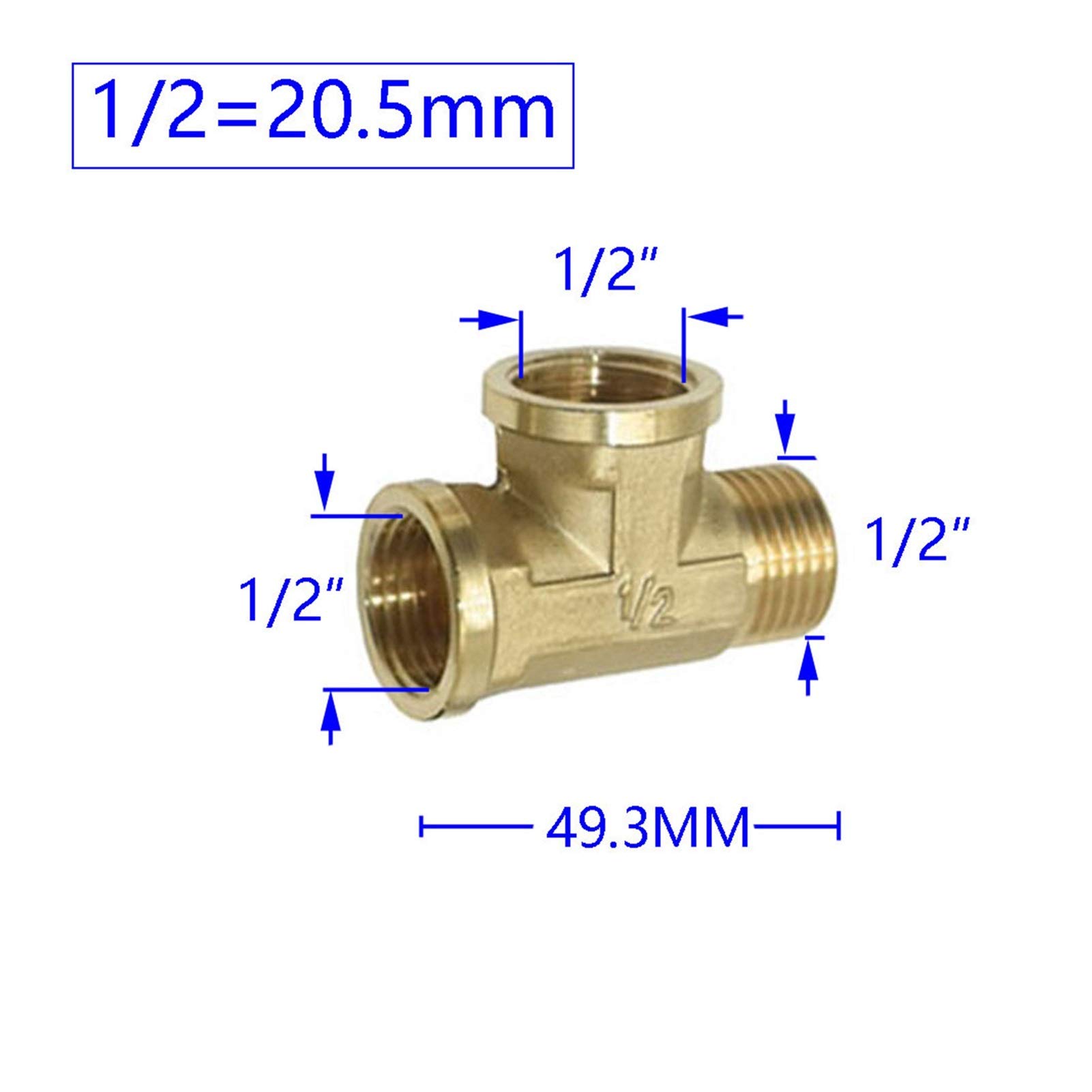 Schlauchverbinder Messing 1/2 Zoll Gewindearmatur T-Stück T-förmige 3-Wege-Wasserteiler-Rohr-Anschlussadapter 10 Stück (Color : F)