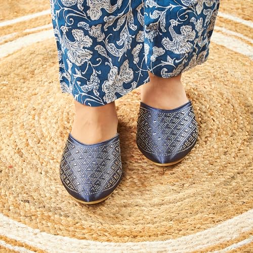 Image of Bellies for Women |Slip on Juttis Soft Padded |Stonework Mules for Ladies| Sparkling Upper |Back Open Casual Flats| Stylish Footwear Sandals for Ladies|Punjabi Mojari Half Shoes