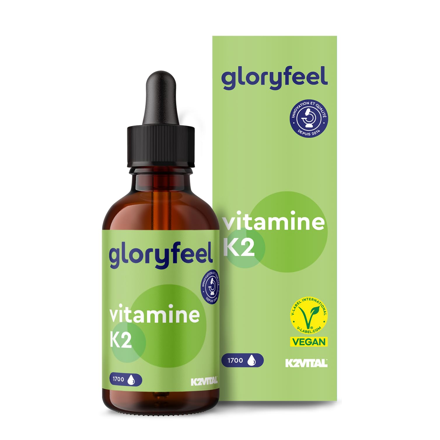 Vitamine K2 MK-7 200µg, 1700 Gouttes, 50ml Premium 99,7+% Teneur All-Trans (K2VITAL® de Kappa), Naturellement Fermenté et Sans Additifs, Testé en laboratoire