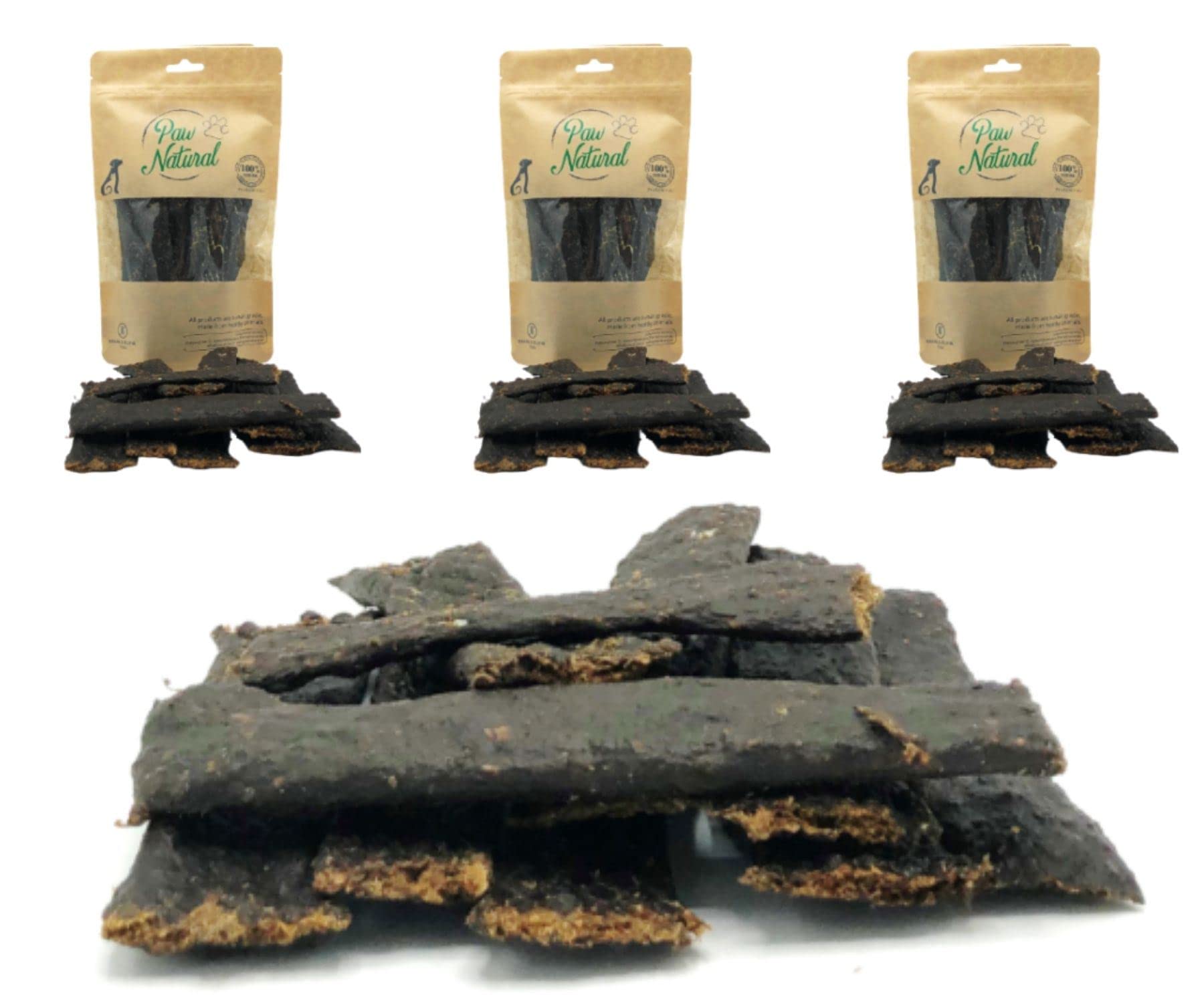 Paw Natural Hunde Leckerlis (3x150g) Rind-Streifen | 100% Gluten- & getreidefrei | aus frischem Fleisch gesunder Tiere (450g)