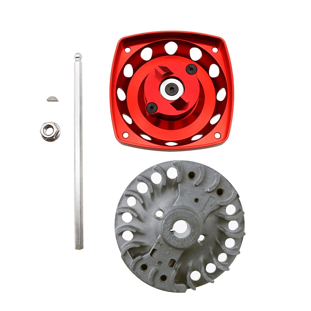 FLMLF Metal Electric Start + Lightened Flywheel for Zenoah CY XJM TSRC ROVAN 23CC~58CC Engine for 1/5 HPI ROFUN KM Mcd Baja Losi 5ive T Redcat Goped Rc Car Parts (Red)