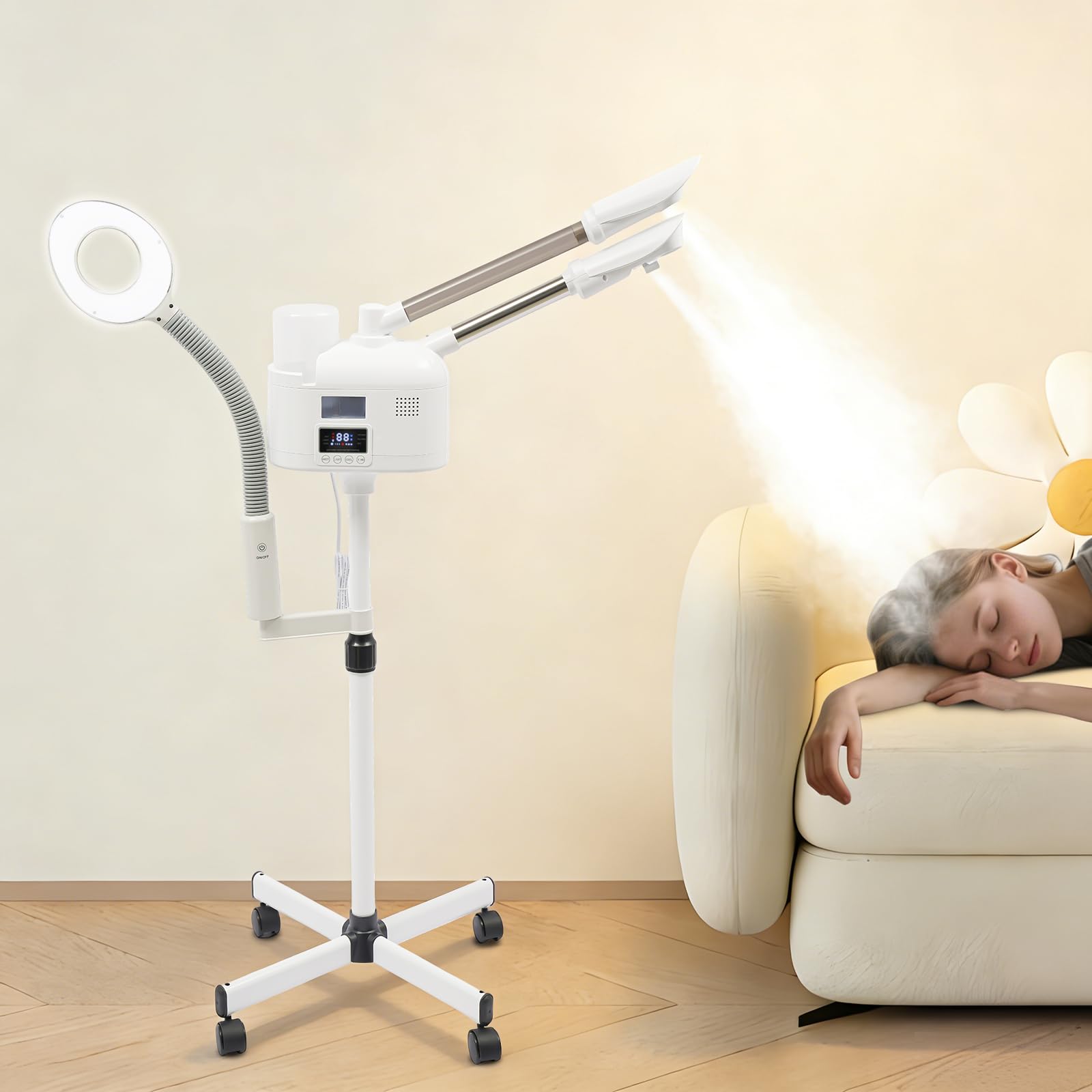 Gesichtsdampfer Professioneller 3 in 1 Bedampfer Kosmetik mit LED Lupenleuchte Facial Steamer Gesichtsdampfgerät für Salon oder Zuhause (650W)