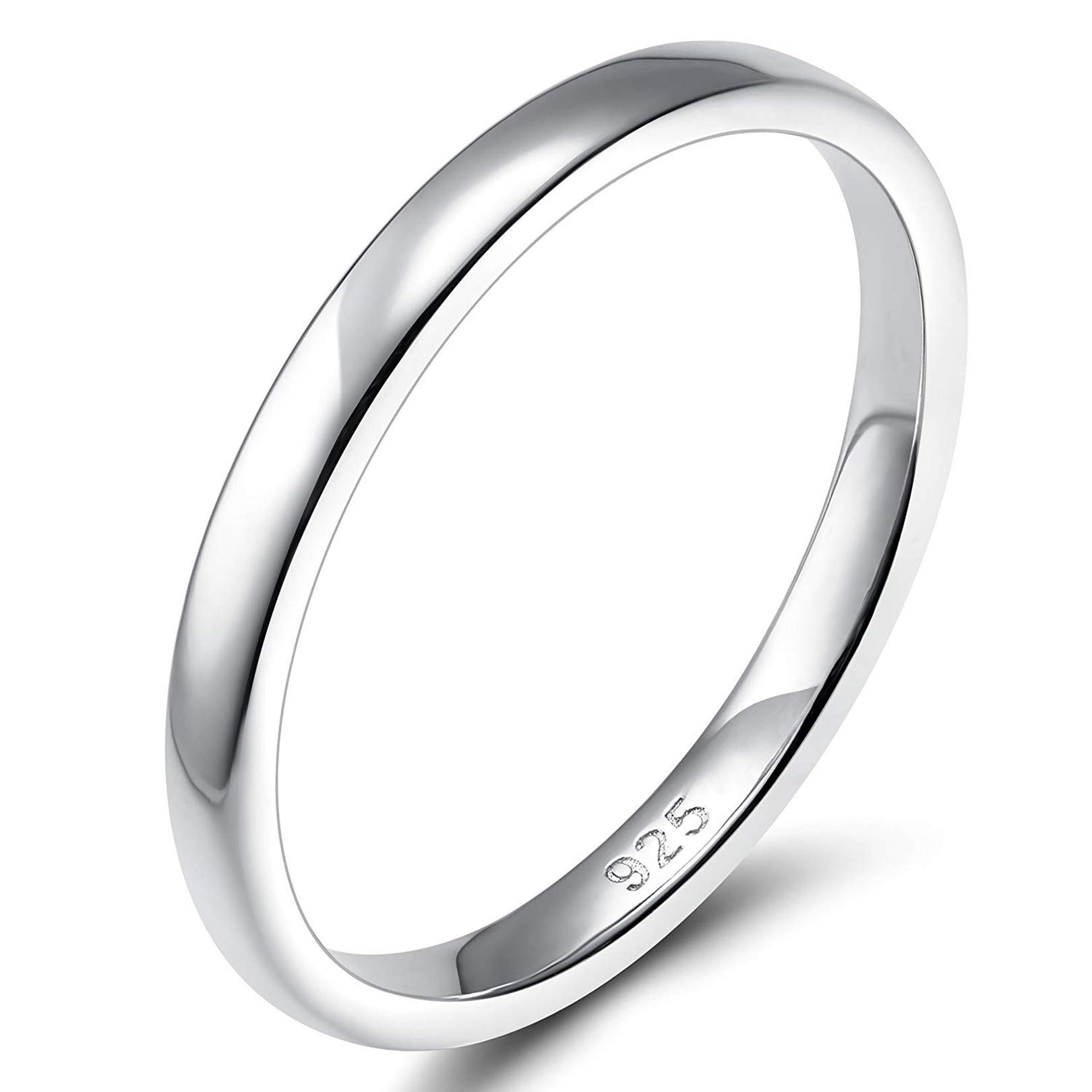 EAMTI 2mm 4mm 6mm 925 Sterling Silver Ring High Polish Plain Dome Wedding Band Comfort Fit Size 3-13
