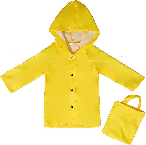 Edad 3-10T Chaqueta de lluvia amarilla para niñas con capucha y botones para bebés, ropa impermeable para exteriores
