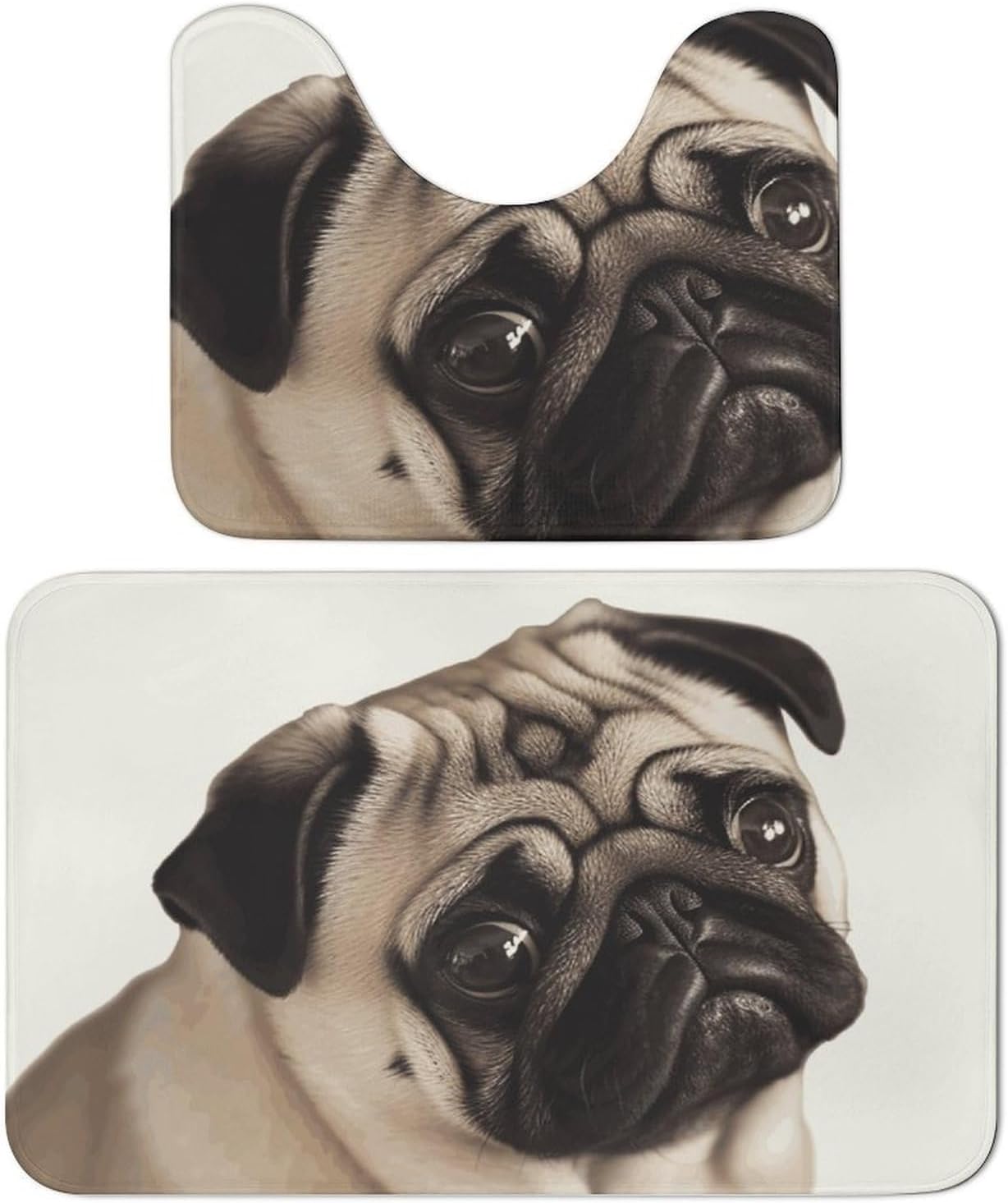 Pug Dog Bathroom Rugs Bathroom Rugs Sets 2 Piece Bath Mat Bathroom Mat Bath Rugs Toilet Rug Toilet Mat Toilet Rugs U Shaped Washable Cute Bath Mat 19.7"x31.5"