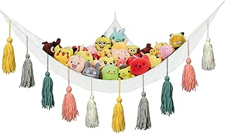 Stuffed Animal Net or Hammock, Net for Stuffed Animals, Plush Toy Net Hammock for Stuffed Animals with Tassels Wall Corner Mesh Stuffed Toys Hanging Net Hammock Organizer (White)