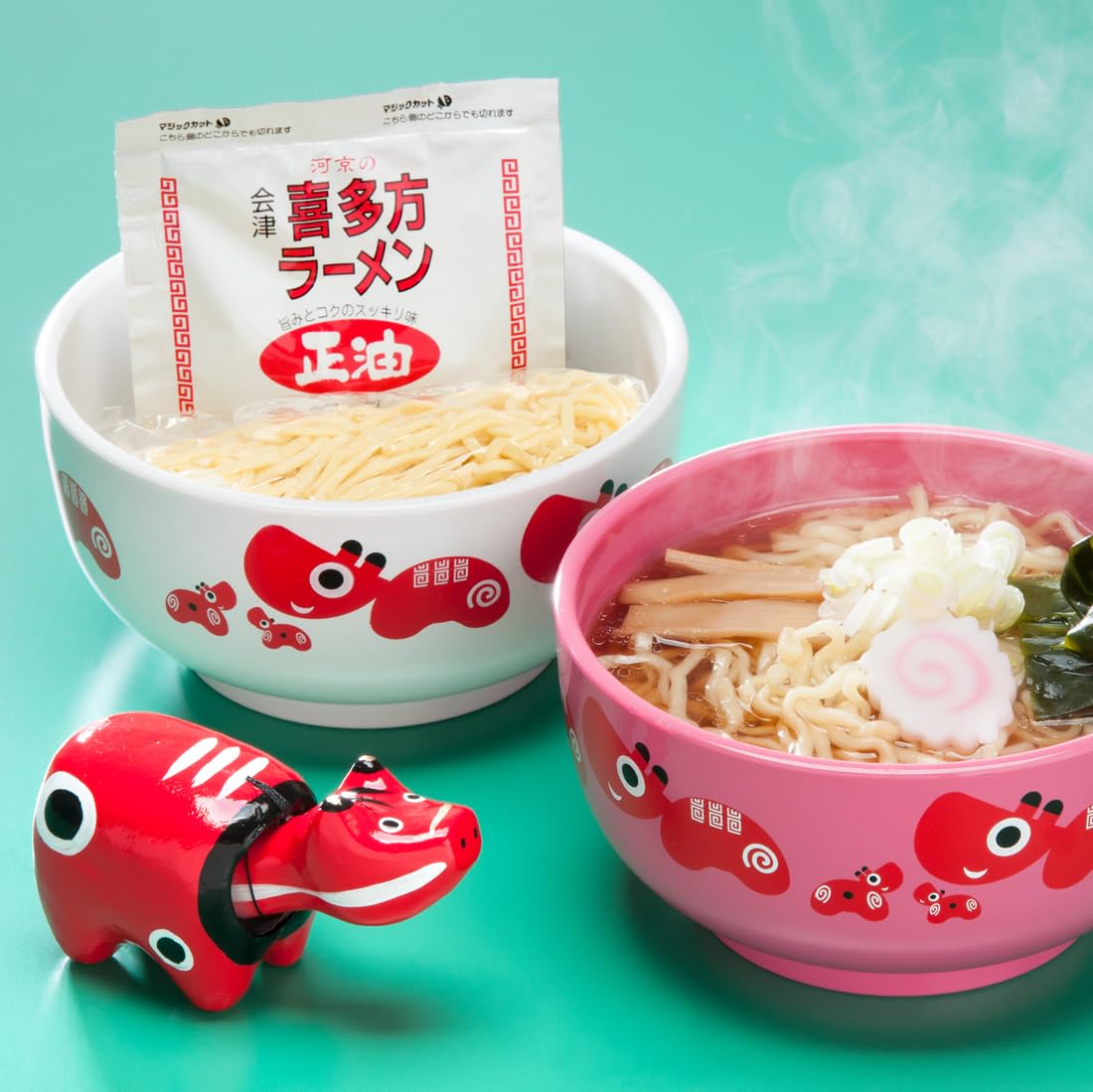 Amazon.co.jp: 河京 喜多方ラーメン 赤べこ丼ラーメン 熟成生麺（太麺