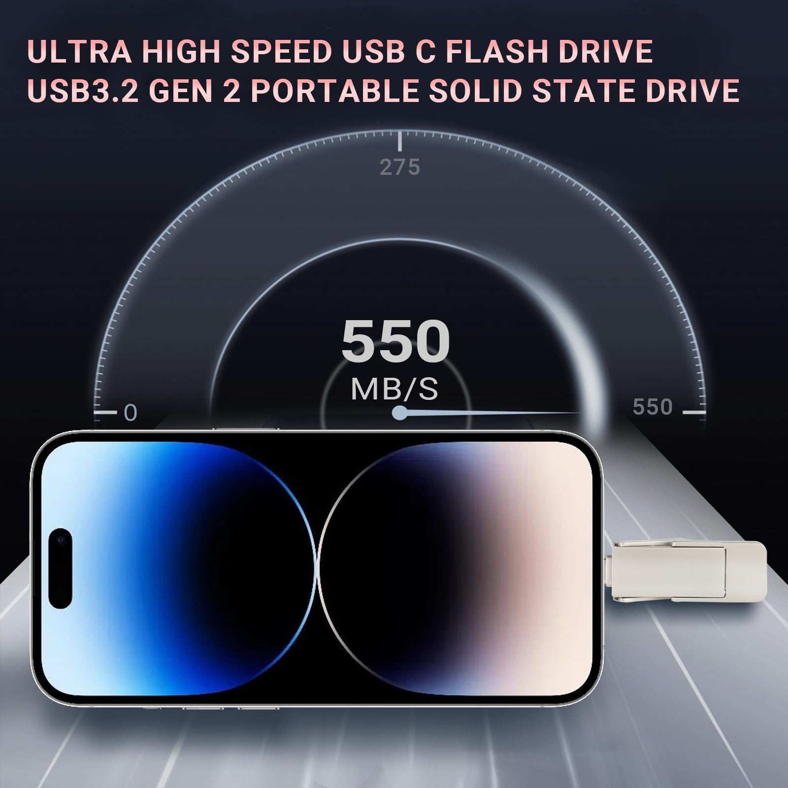 Chiavetta USB da 512 GB, veloce da 550 MB/s, 2 in 1, disco rigido esterno USB 3.2 Gen2, Gen2, memoria per telefoni cellulari con interfaccia Type-C/tablet, Windows/Mac