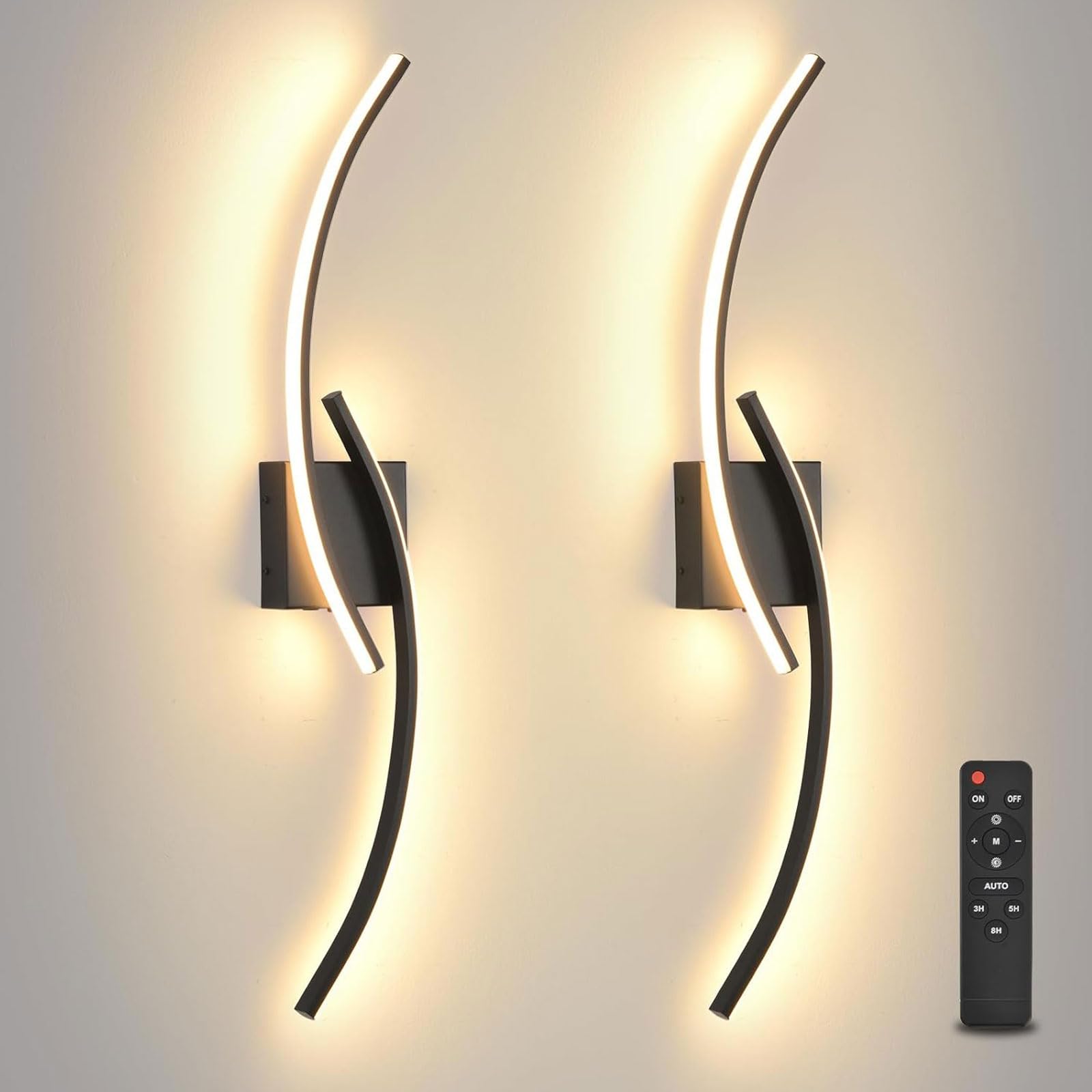 Applique da parete a batteria, set di 2, applique da parete a LED da 31 pollici dimmerabili 3000k-6000k con telecomando, applique da parete moderna senza fili ricaricabile tramite USB per soggiorno,