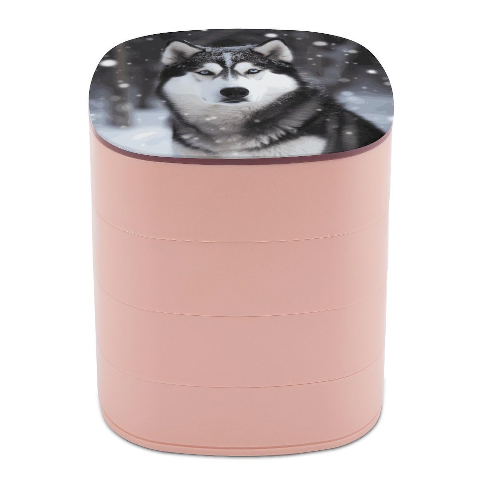 JTREHY Husky In Snow Dog Jewelry Box 4-Layer Covered Rotating Jewelry Storage Box Large Capacity Storage Boxes Portable Jewelry Case for Bracelets Earrings Necklace