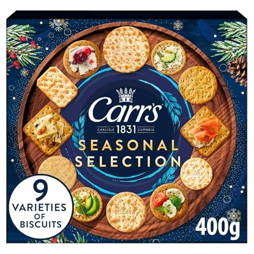 Carrs Crackers Seasonal Selection 9 Variety Assortment Biscuits 400g, Perfect Christmas Crackers for cheese, Savoury Biscuit Selection, Cheese Cracker, Multigrain, Melts Cheese, wheatmeat (1 Box)