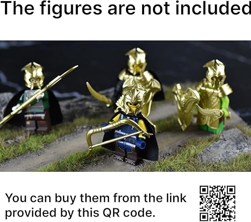 Miniatura 4 de MAGMA BRICK Elf Metalic Gold y oro rosa de lanzas, arcos, espada, timón y armadura para la marca principal de bloques de construcción, minifigura 72