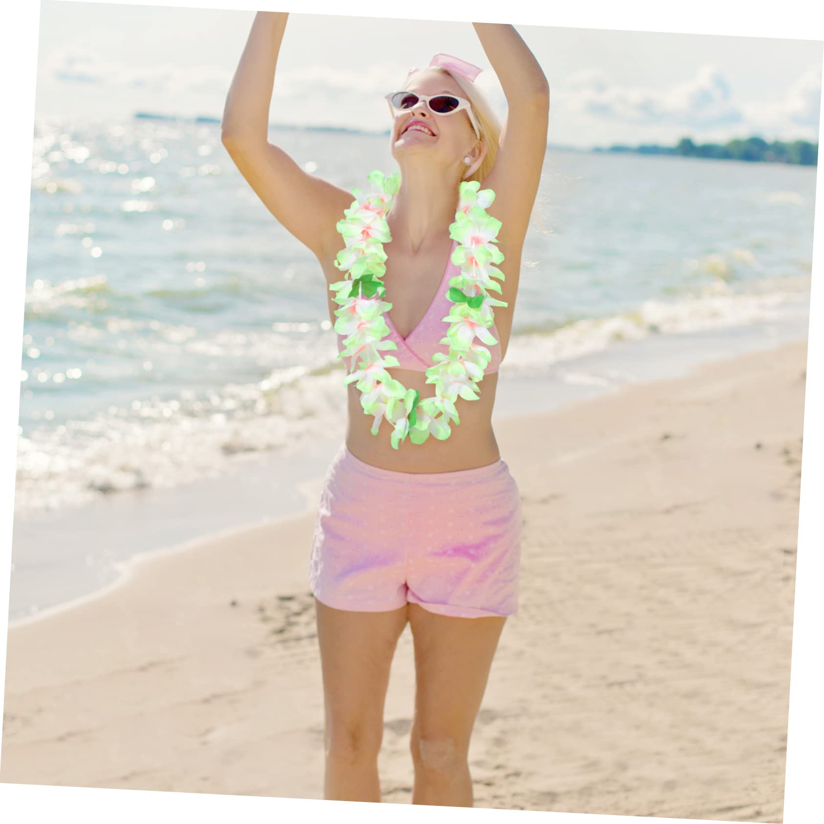 Anneome 12piezas Collar Hawaiano Fiesta Rosa Collar De Tropical Para Adultos Decoración De Fiesta