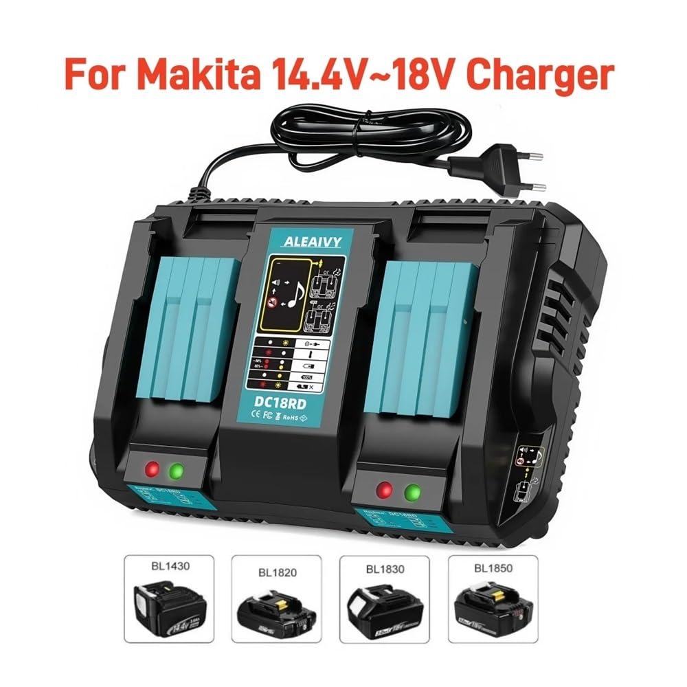 AY18RD 18V podwójna ładowarka kompatybilna z Makita BL1830 BL1415 BL1430 BL1840 BL1850 BL1860 14.4V-18V wymiana baterii litowo-jonowej 3A ładowarka(EU Plug)