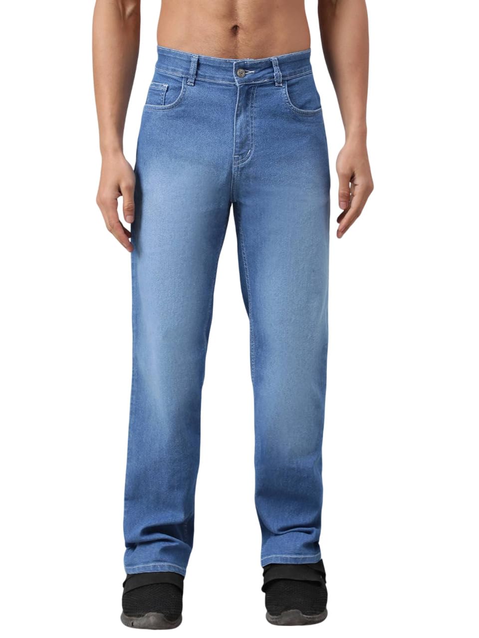 kotty Men's Solid Bunting Blue Button Straight Fit Jeans-picture-22