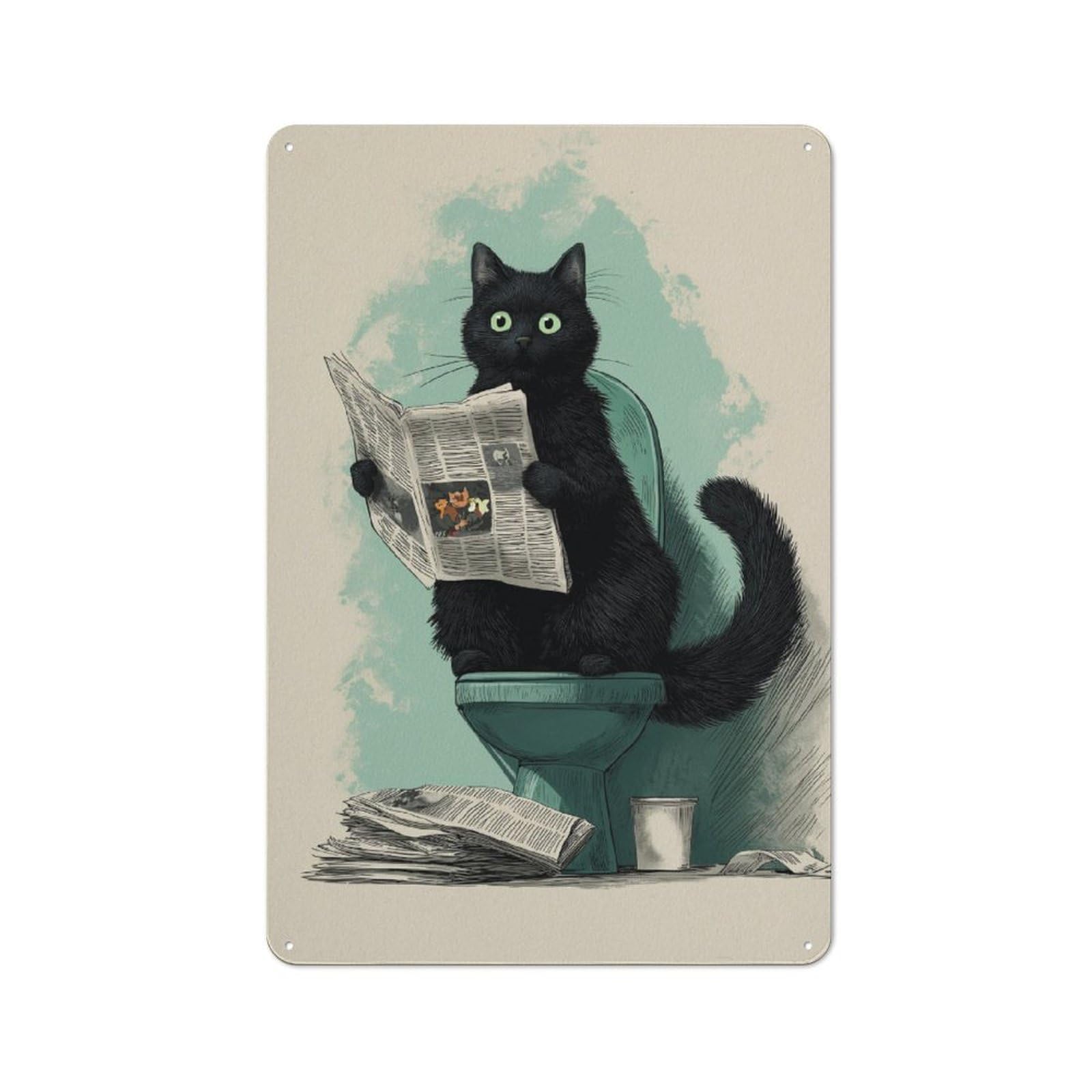 Junmoney Cat's Daily Read Tin Wall Plaque 30X20cm With For Pub Or Café, With Clear Vintage Wall Decor Character