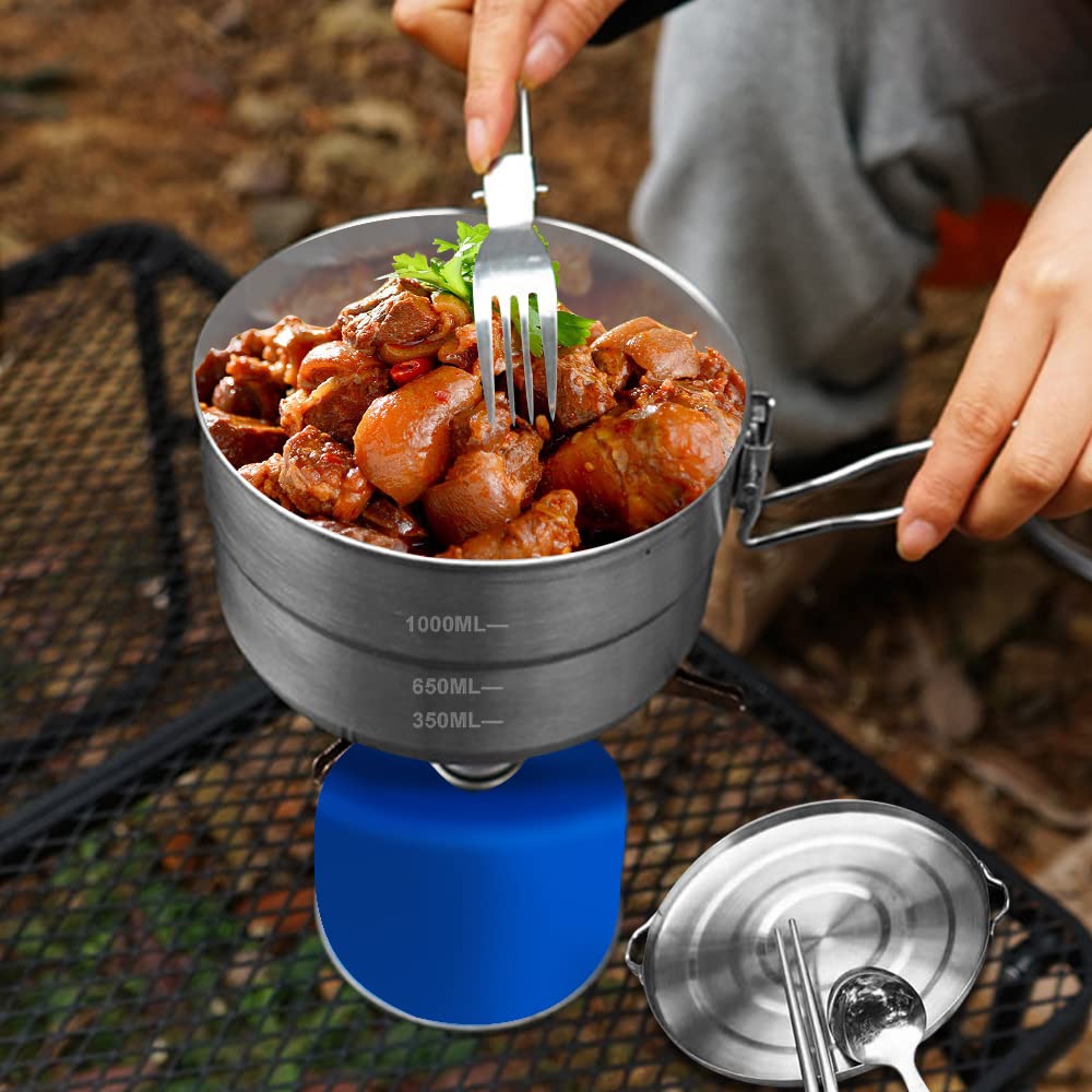 Pentole Campeggio Cucina da Campeggio in Acciaio Inox Grande Capacità 1,5L Con Coperchio e Maniglia Pieghevole per 2 Persone in Viaggio Escursionismo BBQ, Campeggio