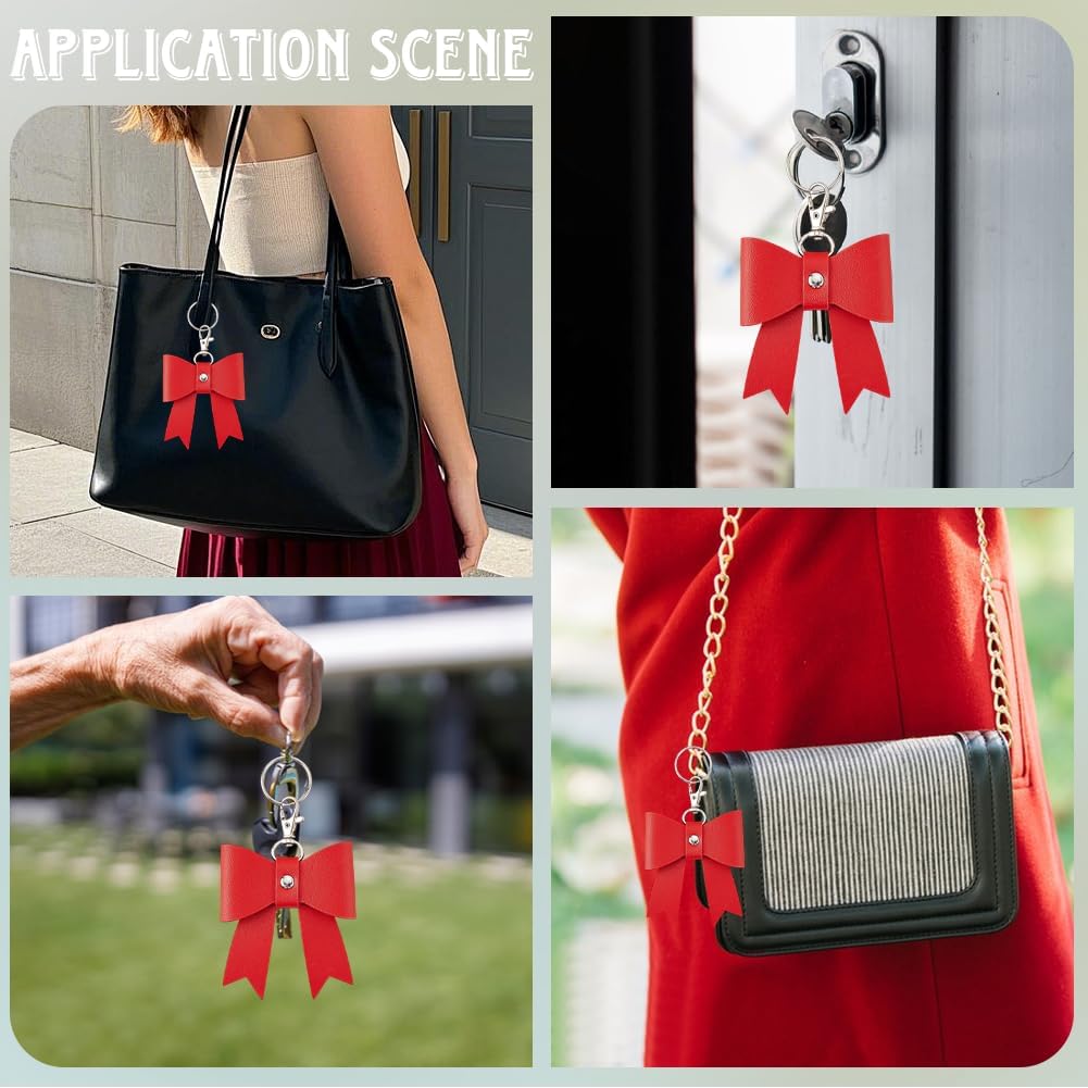 GORGECRAFT 2Pcs Leather Bow Keychain Red PU Leather Bowknot Bag Charm Pendant with Lobster Clasp Coquette Key Chain Keyring for Purse Wallet Handbags Backpack Decoration Car Keys Women Gifts - Image 4