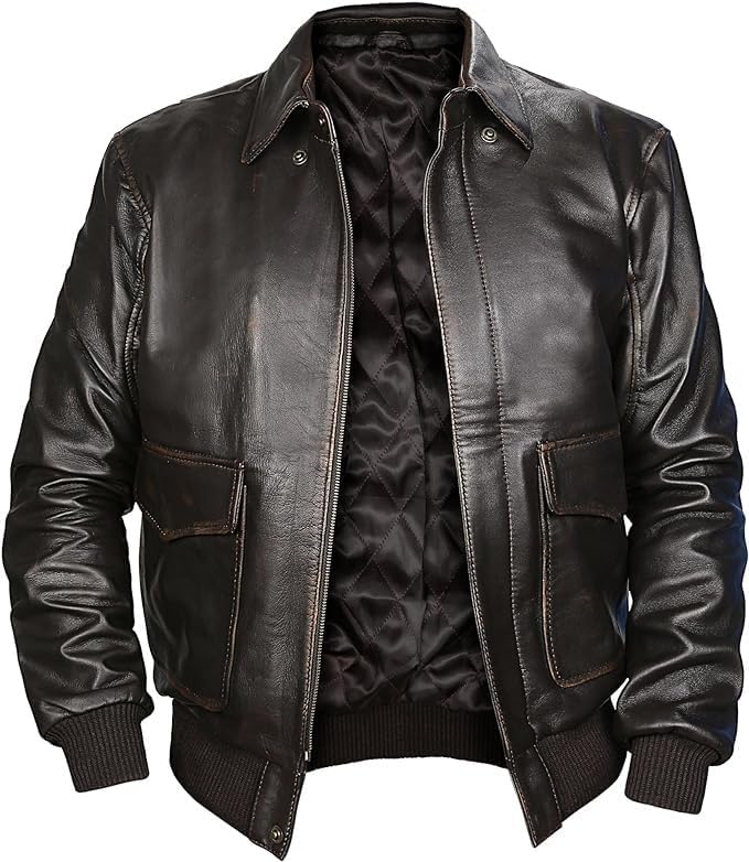 Cockpit Pilot A2 Military Jacket | RAF Aviator WWII Black Air-Force Real Sheepskin Leather Distressed Bomber Jacket