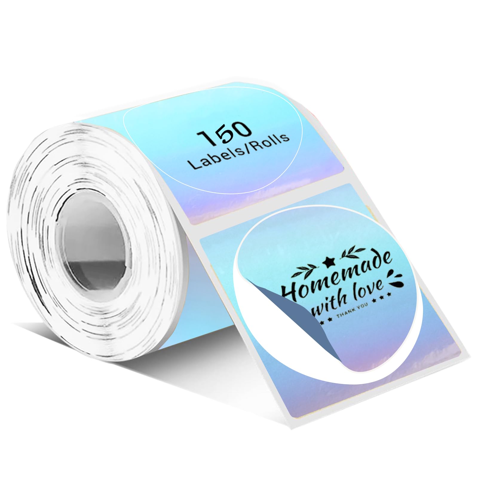 Compatible with P50/M110 Multi-Color Holographic self-Adhesive Thermal Labels, 2-inch Round, Ideal for Inventory Management, barcodes, Name Tags, Baking, and Household use. (1 roll / 150 Sheets) (E)