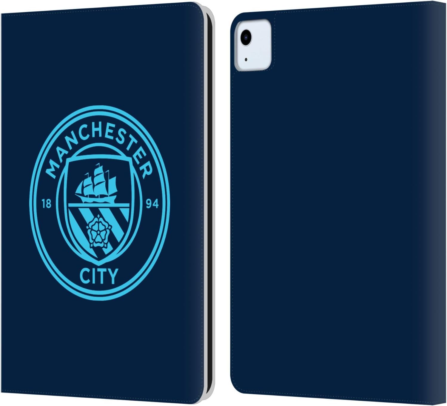 Head Case Designs Officially Licensed Manchester City Man City FC Electric Blue Badge Leather Wallet Case Compatible with Apple iPad Air 11 2020/2022/2024/2025