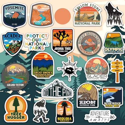 156 Pcs National Parks Sticker Pack, Outdoor Nature Camping Hiking Inspired Waterproof Vinyl Decals for Water Bottles Laptop Car, Mountains Travel Adventure Parks Stickers