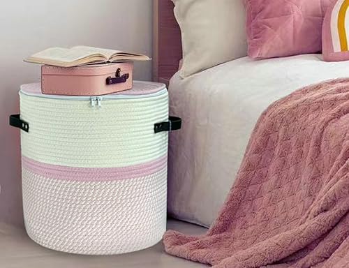 Miniatura 7 de Cesta de almacenamiento de cuerda de algodón con tapa y cesta de mimbre con tapa para juguetes, libros, cesta de almacenamiento multiusos para sala