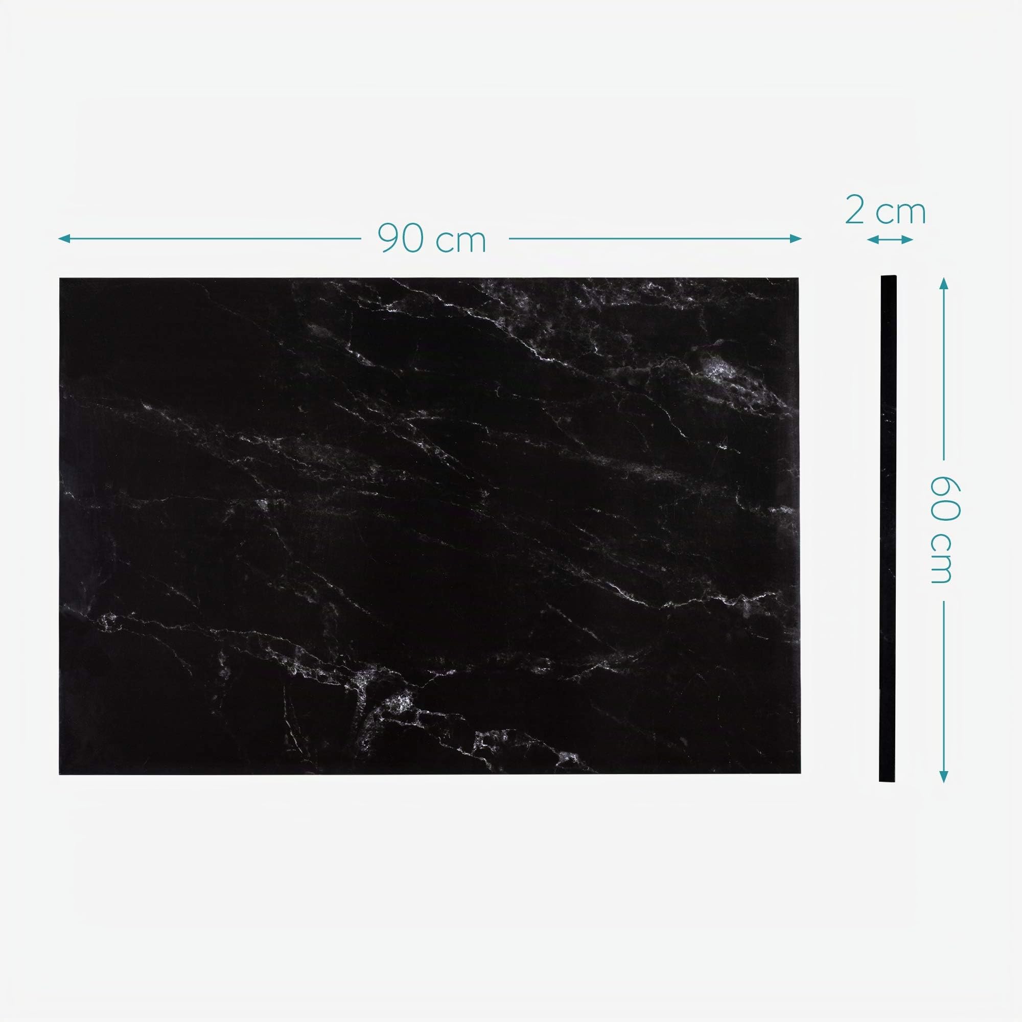 Navaris Tablero de Notas magnético - Pizarra con diseño marmoleado Negro - Pizarra magnética con Marcador Negro y 5 imanes - 90 x 60CM
