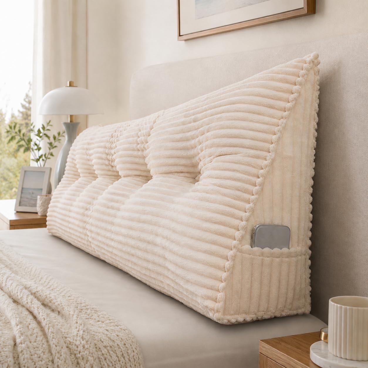AZMAHT Headboard Cushion, Corduroy Wedge Backrest Pillow for Bed And Sofa