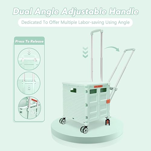 Miniatura 189 de FELICON SELORSS - Carrito plegable portátil con ruedas para subir escaleras y ruedas giratorias de 360°, mango telescópico, caja de plástico