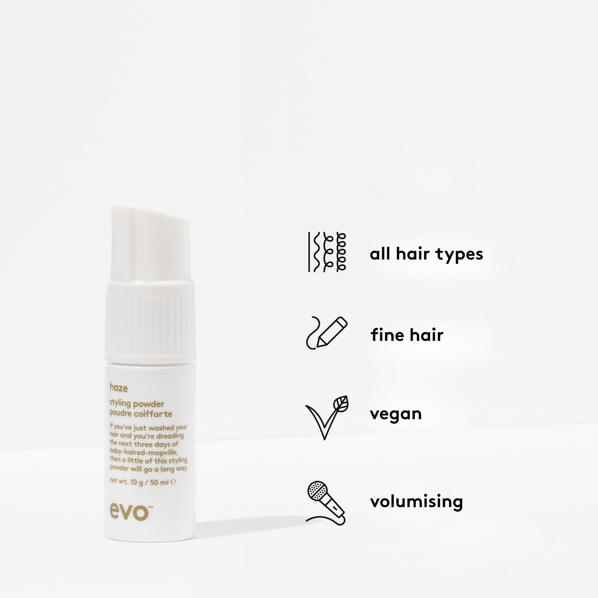 Evo Styling-Puder Haze, Haarpuder für mehr Volumen und Textur, Volumen-Puder für mattes Finish, Ansatz Puder feines und kraftloses Haar, vegan, ohne Sulfate, 50ml