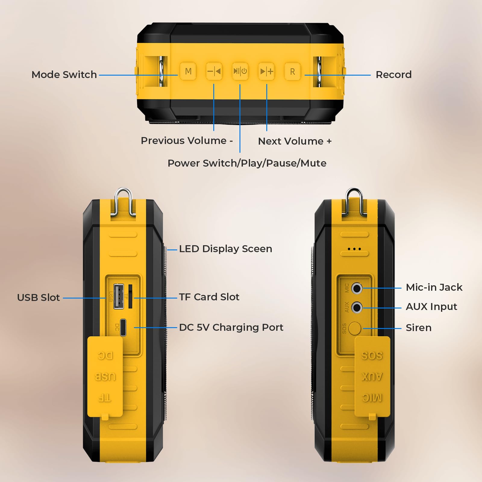 Sprachverstärker mit kabellosem Mikrofon Headset - Wasserdichtes Bluetooth 5.0 PA-System mit TWS Stereo, SOS, Aufnahme - Wiederaufladbares tragbares Lautsprechermikrofon für Lehrer, Trainer