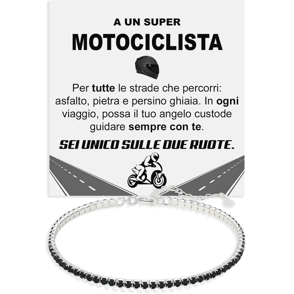 Bracciale Motociclista Tennis Uomo con Pietre di Zirconia Cubica Idea regalo Compleanno per lui Finitura in Oro Bianco Argento 925 Natale biker - Cofanetto con DEDICA incluso